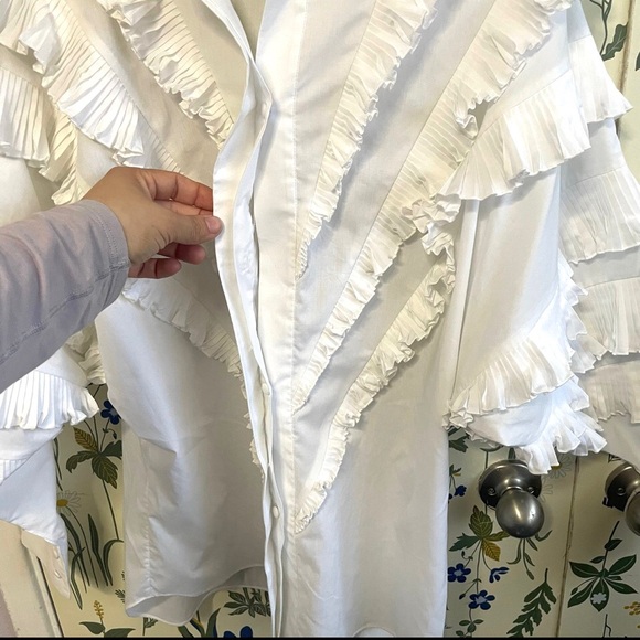 Elie Saab Elegant White Ruffle Button Down Shirt Made in ITALY - Picture 5 of 7